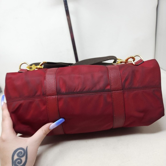 Henri Bendel Womens Backpack Purse Jetsetter Maroon Red Nylon Convertible Travel - Picture 10 of 14